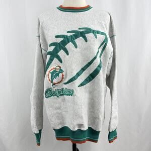 Vintage 90s Miami Dolphins Crewneck Sweatshirt Sz XL Gray Palm Legends Athletic
